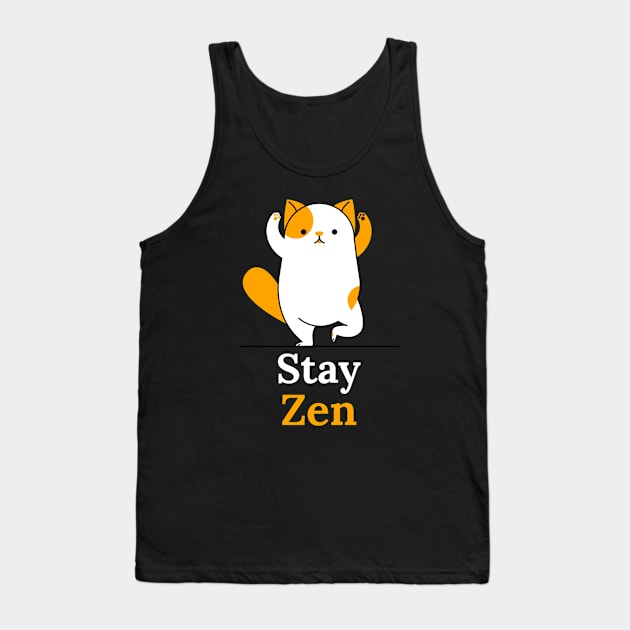 Stay Zen Meditation Yoga Pose Cat Tank Top by LittleFlairTee